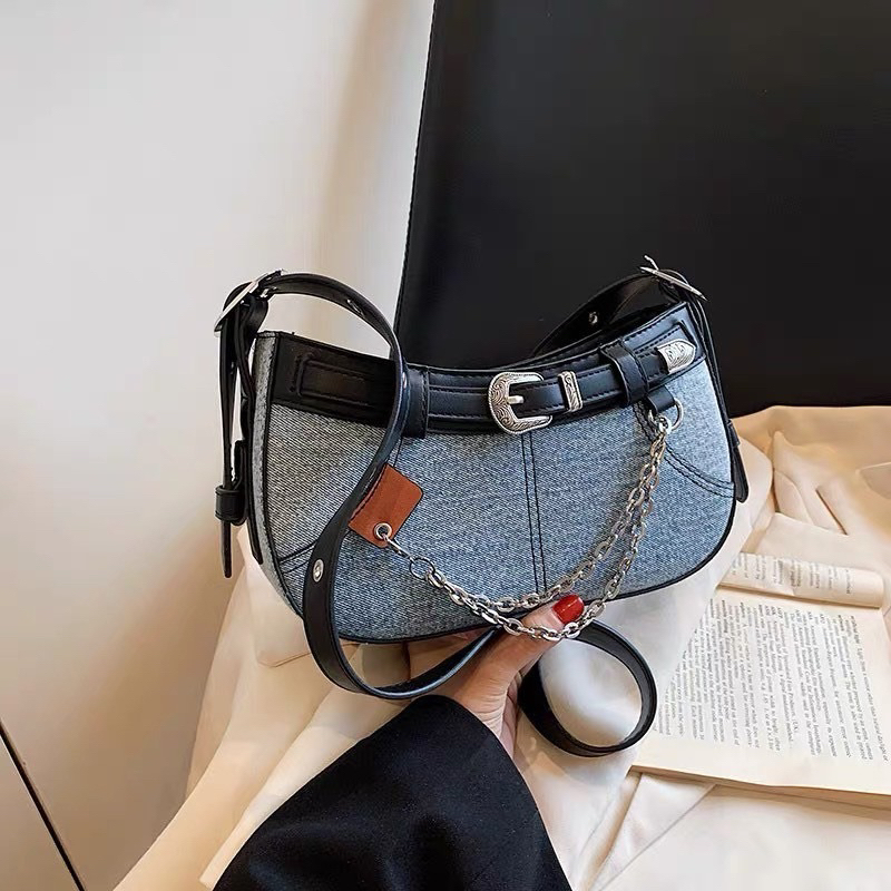 Túi xách nữ đeo chéo đeo vai, vải bò phối đai cá tính , sang chảnh M8500