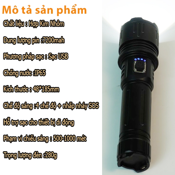 Đèn pin chiếu xa chống nước KC30 KIMCEL đèn sạc pin trâu