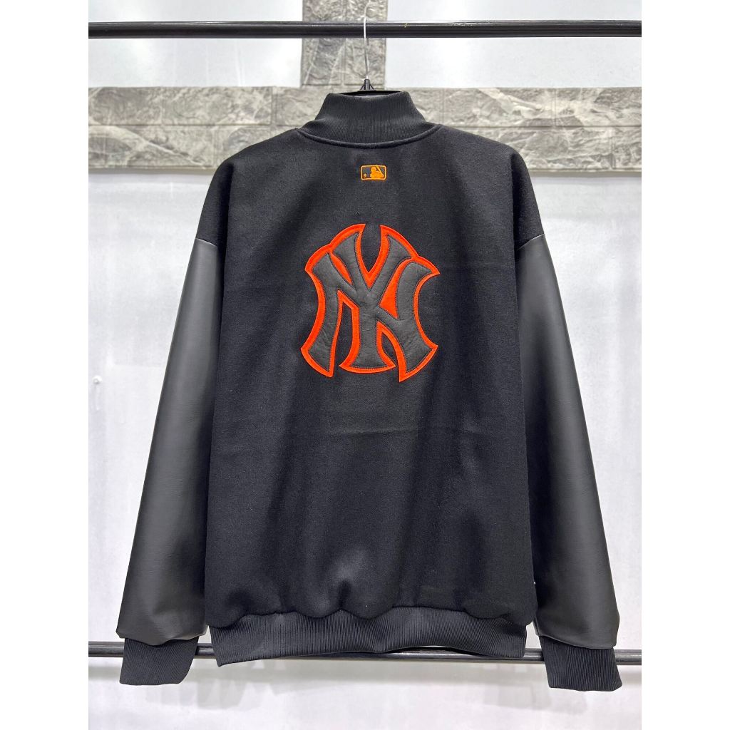 Áo Khoác Bomber MLB NY Logo Thêu Cao Cấp - Áo Varsity Jacket Chất Nỉ Phối Tay Da Cao Cấp