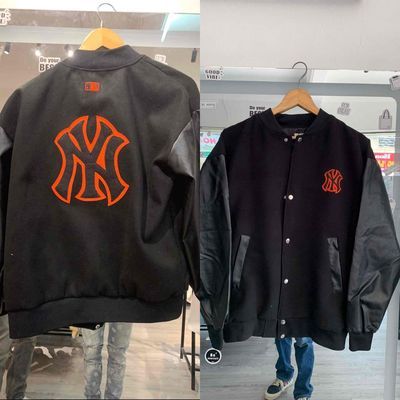 Áo Khoác Bomber MLB NY Logo Thêu Cao Cấp - Áo Varsity Jacket Chất Nỉ Phối Tay Da Cao Cấp