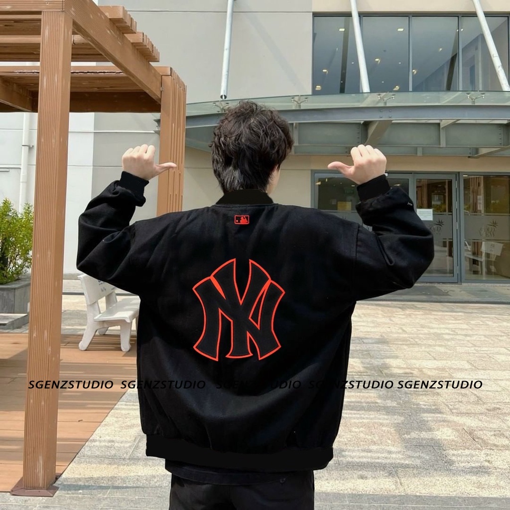 Áo Khoác Bomber MLB NY Logo Thêu Cao Cấp - Áo Varsity Jacket Chất Nỉ Phối Tay Da Cao Cấp