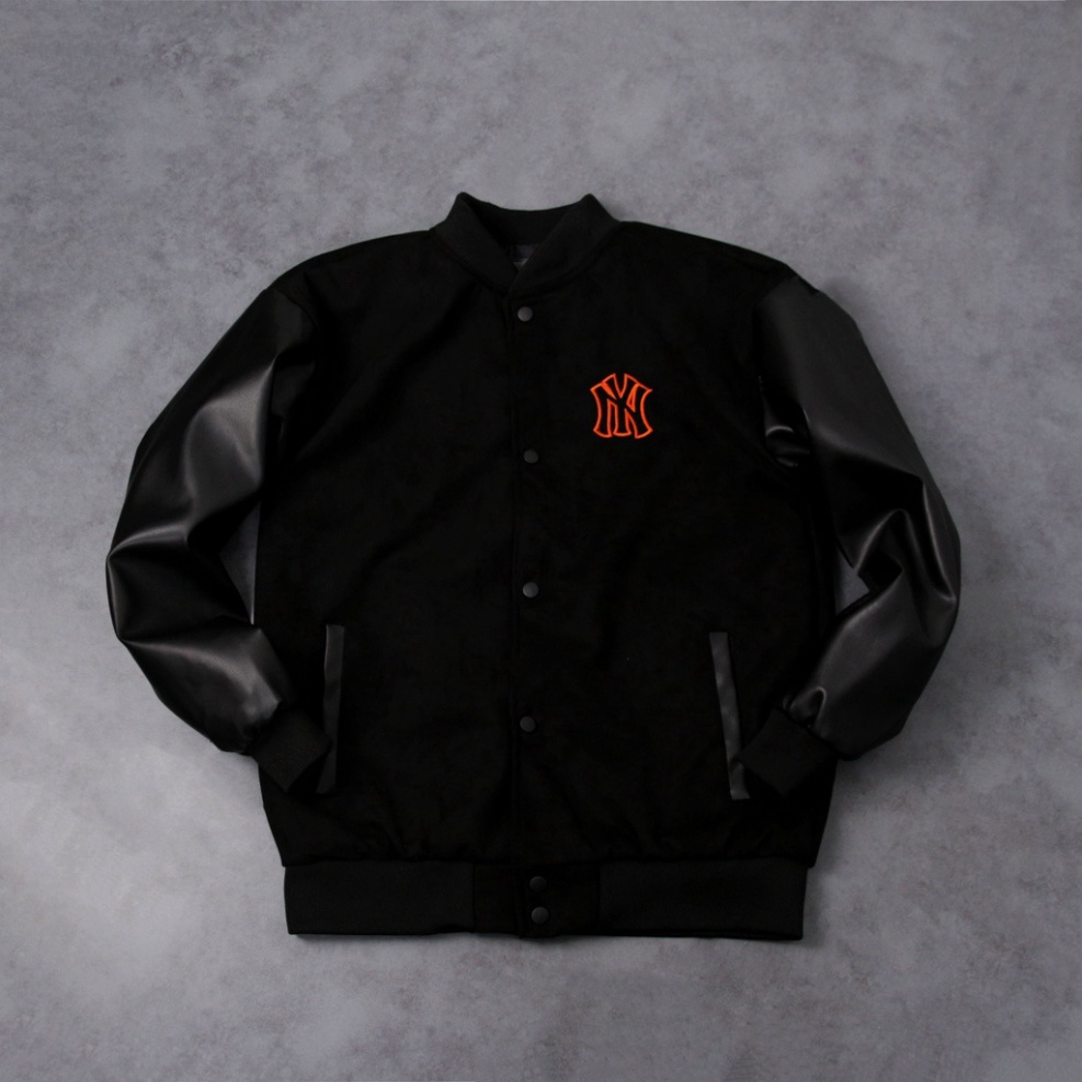 Áo Khoác Bomber MLB NY Logo Thêu Cao Cấp - Áo Varsity Jacket Chất Nỉ Phối Tay Da Cao Cấp
