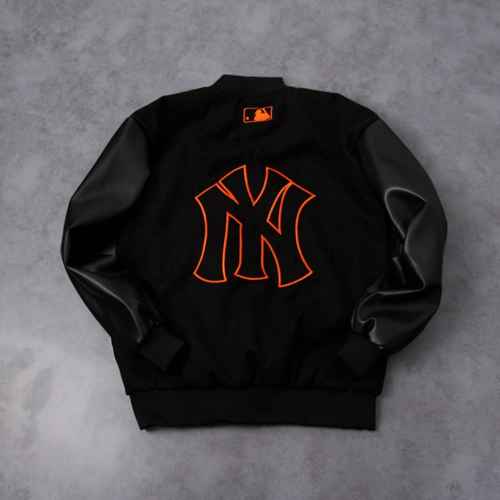 Áo Khoác Bomber MLB NY Logo Thêu Cao Cấp - Áo Varsity Jacket Chất Nỉ Phối Tay Da Cao Cấp