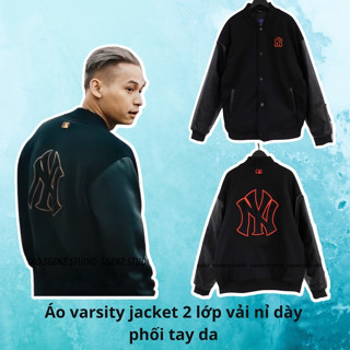Áo Khoác Bomber MLB NY Logo Thêu Cao Cấp - Áo Varsity Jacket Chất Nỉ Phối Tay Da Cao Cấp