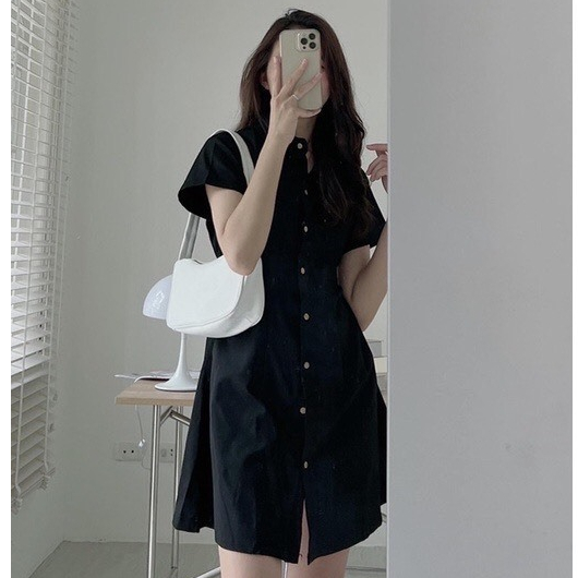 VÁY ĐẦM NỮ CỔ SƠ MI CÀI CÚC CỘC TAY DÁNG SUÔNG SIÊU ĐẸP G5