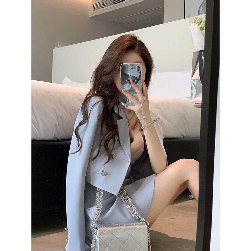 SET ÁO VEST BLAZER + CHÂN VÁY XANH PASTEL THỜI TRANG NỮ TRANG TRỌNG, SIZE S->XL