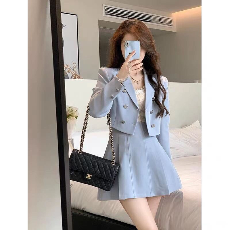 SET ÁO VEST BLAZER + CHÂN VÁY XANH PASTEL THỜI TRANG NỮ TRANG TRỌNG, SIZE S->XL