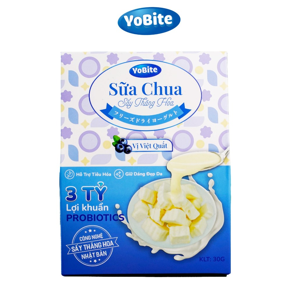 Combo 4 Hộp Sữa Chua Sấy YoBite Healthy 30gr - Vị Truyền Thống, Dâu Tây, Việt Quất, Đào