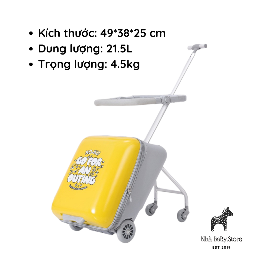 Vali kiêm Xe Đẩy Koku Cho Bé xách tay 2in1 tặng kèm sticker nệm lót túi đựng giày