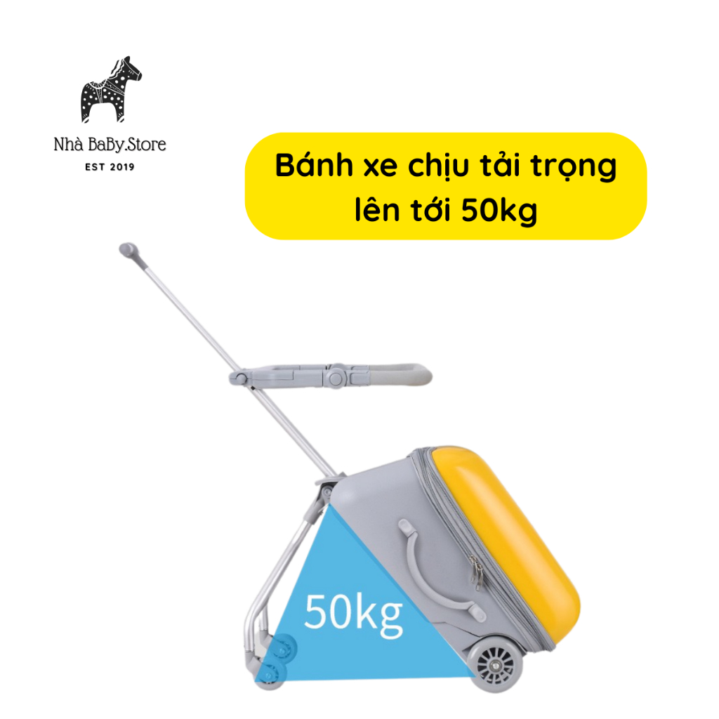 Vali kiêm Xe Đẩy Koku Cho Bé xách tay 2in1 tặng kèm sticker nệm lót túi đựng giày