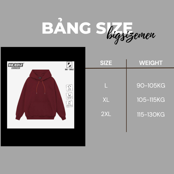 BIGSIZE - Áo khoác hoodie BB - Boiz nam bigsize trơn sz 90 - 130kg