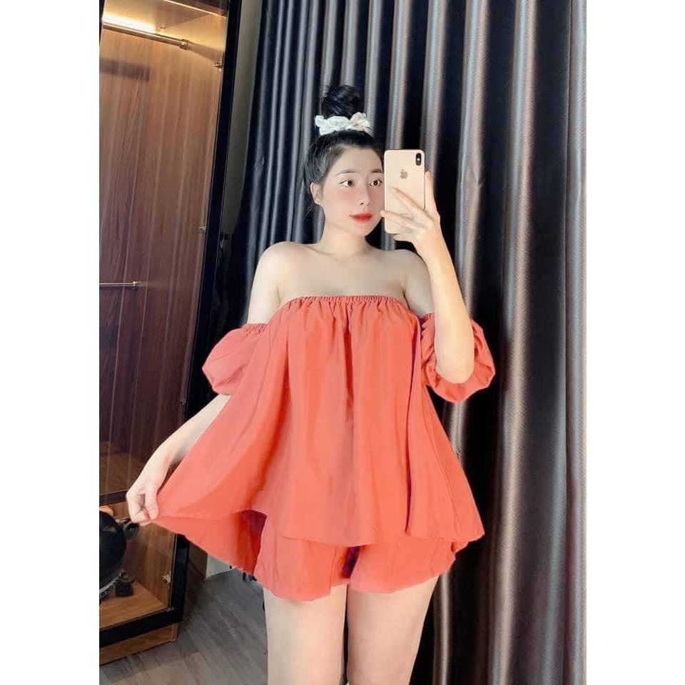 Set Babydoll Tiểu Thư TRỄ VAI Kèm Quần Short Siêu Dễ Thương - Đồ Bộ Nữ , Vải Cao Cấp Không Nhăn, Quần Lưng Thun SL