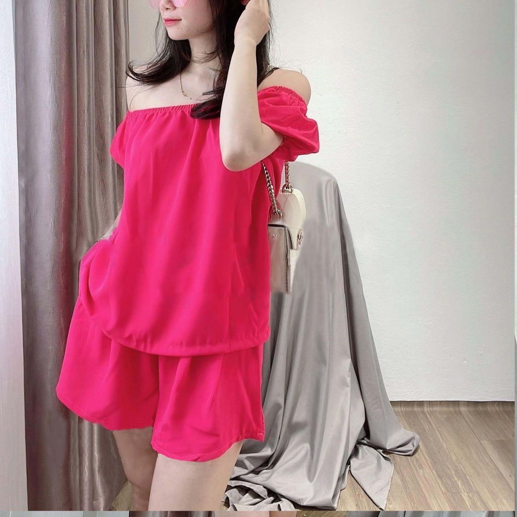 Set Babydoll Tiểu Thư TRỄ VAI Kèm Quần Short Siêu Dễ Thương - Đồ Bộ Nữ , Vải Cao Cấp Không Nhăn, Quần Lưng Thun SL
