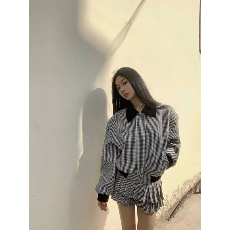 TKLIHN SET áo khoác BOMBER ulzzang phong cách JENNIE BLACKPINK hot TREND 2023 Chân váy xoè kẻ caro HOT FASHIONITA