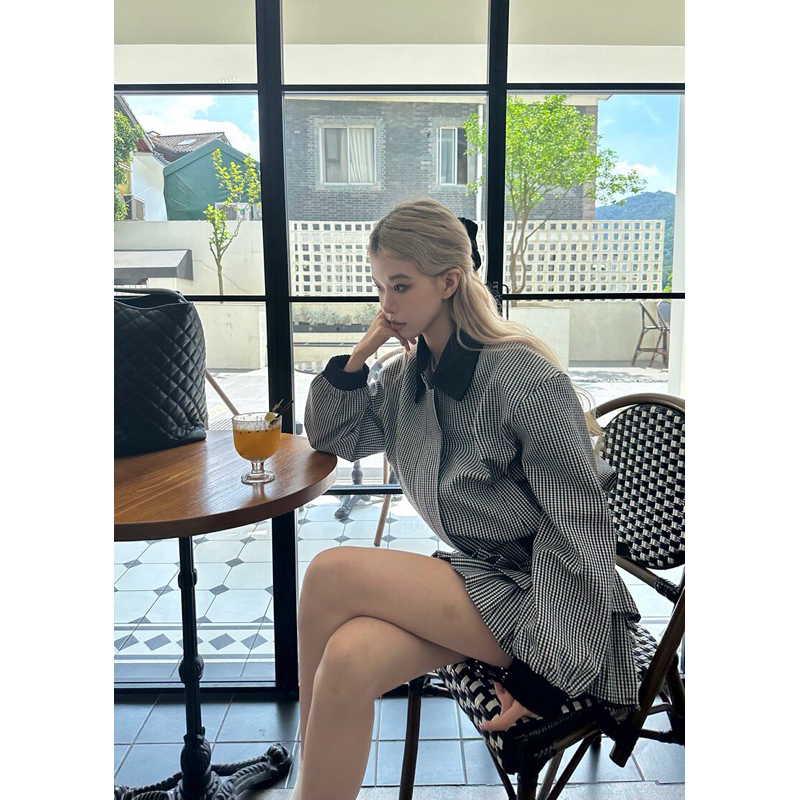 TKLIHN SET áo khoác BOMBER ulzzang phong cách JENNIE BLACKPINK hot TREND 2023 Chân váy xoè kẻ caro HOT FASHIONITA