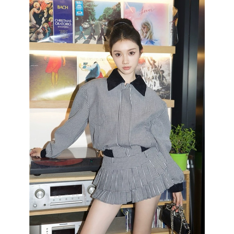 TKLIHN SET áo khoác BOMBER ulzzang phong cách JENNIE BLACKPINK hot TREND 2023 Chân váy xoè kẻ caro HOT FASHIONITA
