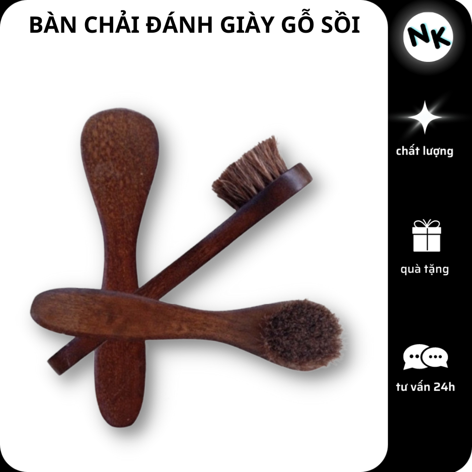 Bàn chải cọ giầy làm từ GỖ SỒI•LÔNG NGỰA cao cấp