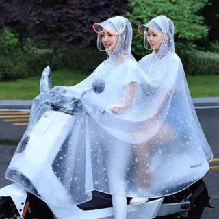 Áo mưa trong suốt có kính che mặt tiện lợi cho mẹ và bé - Áo mưa 2 đầu họa tiết bông tuyết siêu đẹp