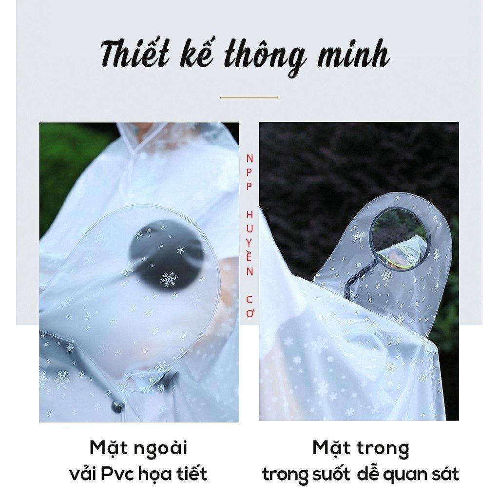 Áo mưa trong suốt có kính che mặt tiện lợi cho mẹ và bé - Áo mưa 2 đầu họa tiết bông tuyết siêu đẹp