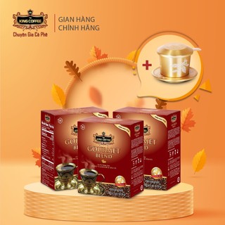Combo 3 hộp cà phê rang xay gourmet blend king coffee – hộp 500g + 1 phin nhôm vàng cao cấp king coffee
