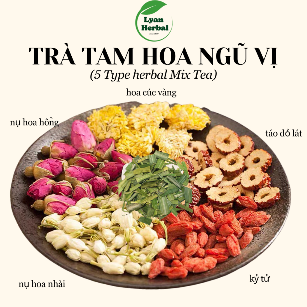Trà tam hoa ngũ vị trà thảo mộc dể ngủ ngon hơn đẹp da thanh lọc cơ thể trà hoa thải độc giảm mỡ giảm cân