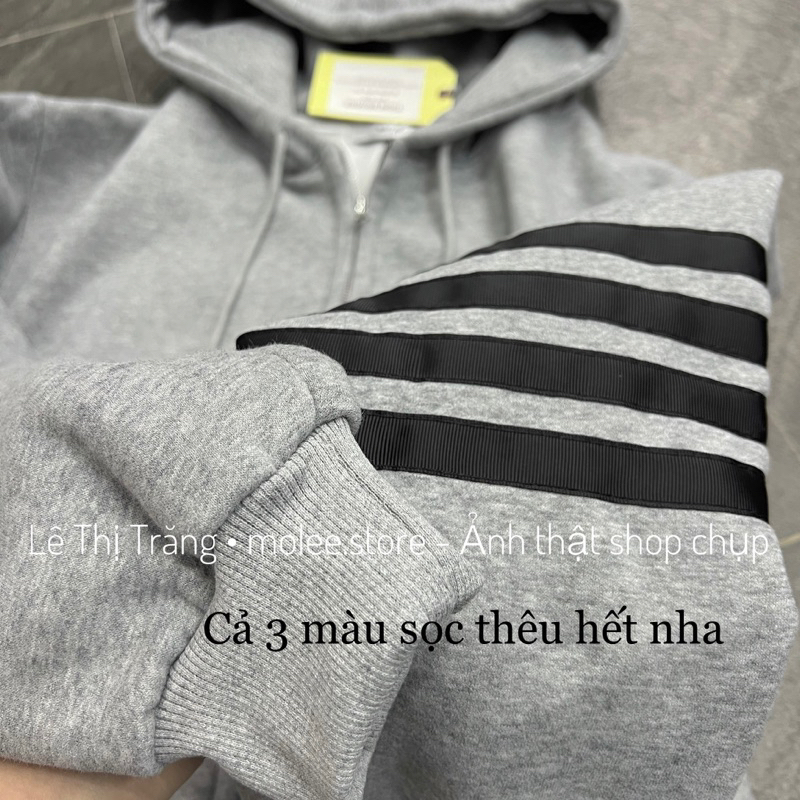 Áo hoodie zip thom sọc tay nỉ bông - ảnh thật molee.store