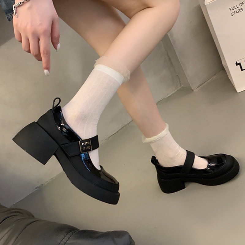 Giày nữ mũi tròn quai dán miu đế 5p qc full tang tất