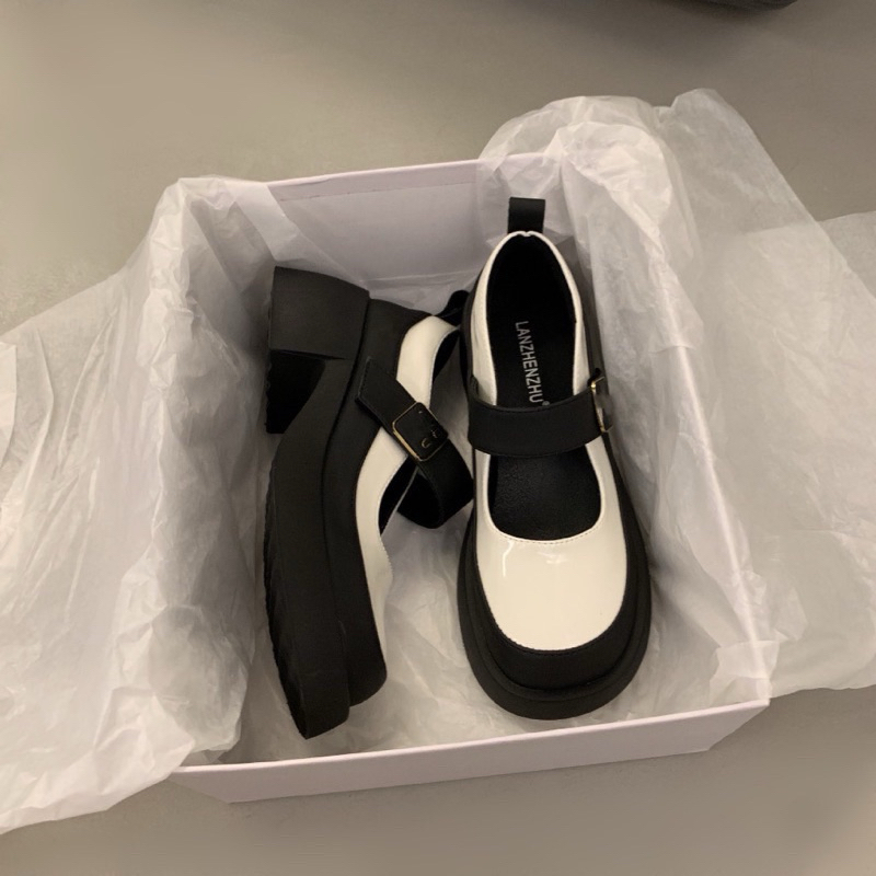 Giày nữ mũi tròn quai dán miu đế 5p qc full tang tất