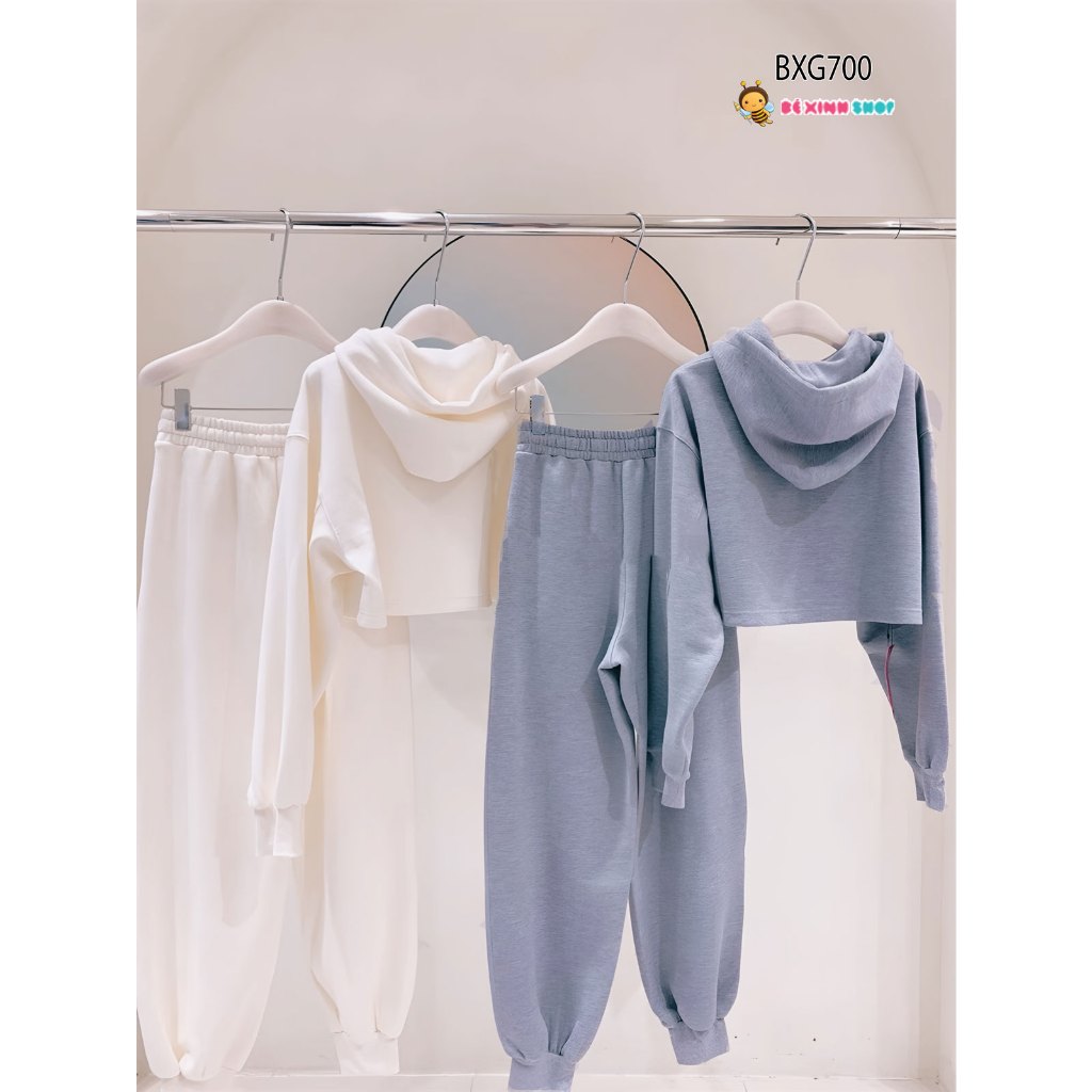 Bộ Thu Đông Nỉ Chân Cua Áo Croptop Dài Tay Quần Dài Bo Ống Dễ Thương Cho Bé Gái 2,3,4,5,6,7,8,9,10,11,12,13 tuổi BXG700