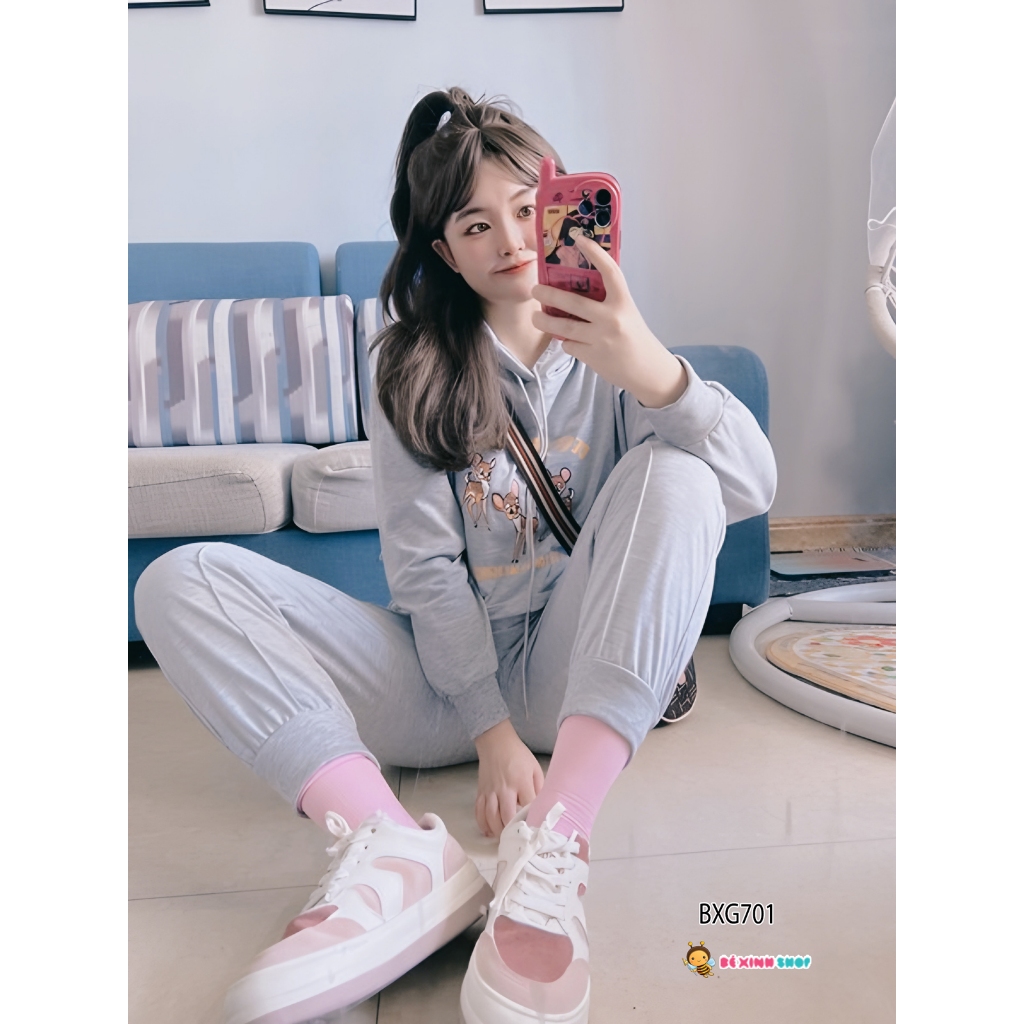 Bộ Thu Đông Nỉ Chân Cua Áo Croptop Dài Tay Quần Dài Bo Ống Dễ Thương Cho Bé Gái 2,3,4,5,6,7,8,9,10,11,12,13 tuổi BXG700