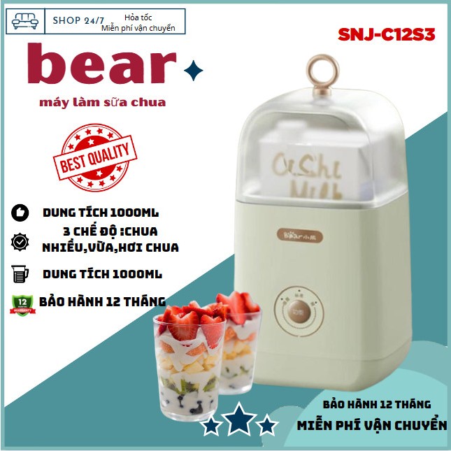 Máy Làm Sữa Chua Bear 1000ml Có 3 Chế Độ, Máy Ủ Sữa Chua Tự Động Model SNJ-C12S3