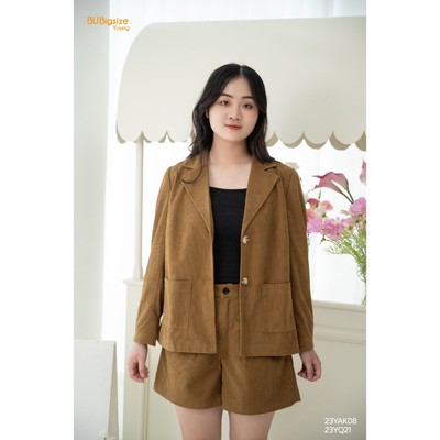 Áo blazer nhung tăm túi vuông xẻ tay BIGSIZE (55kg đến 95kg) - 23YAK08 - [BU Bigsize Young]