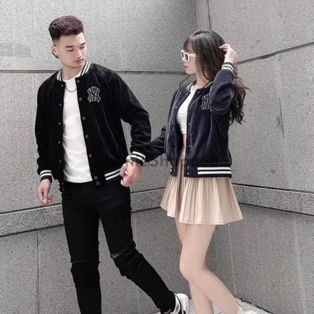 Áo Khoác Bomber Thêu Chữ NY Hàng Cao Cấp Vải Nhung Gân Dày Mịn