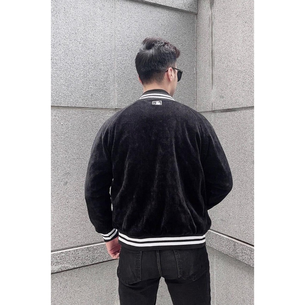Áo Khoác Bomber Thêu Chữ NY Hàng Cao Cấp Vải Nhung Gân Dày Mịn