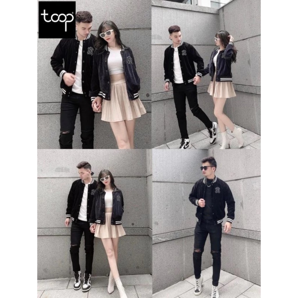 Áo Khoác Bomber Thêu Chữ NY Hàng Cao Cấp Vải Nhung Gân Dày Mịn