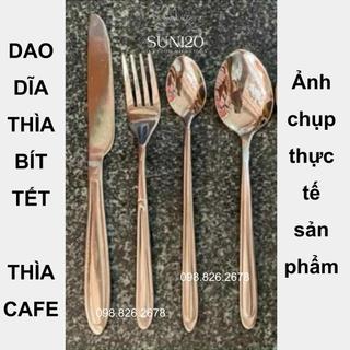 Dao, dĩa ăn bít tết inox cao cấp TEM XANH Dao Dĩa ăn Steak chuyên dụng, thìa cafe, bộ dao bàn ăn