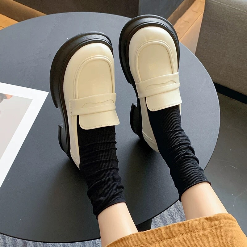 Giày Loafer Nữ Độn Đế Chất Da Mềm - Giày Búp Bê Lolita Phong Cách Hàn Quốc