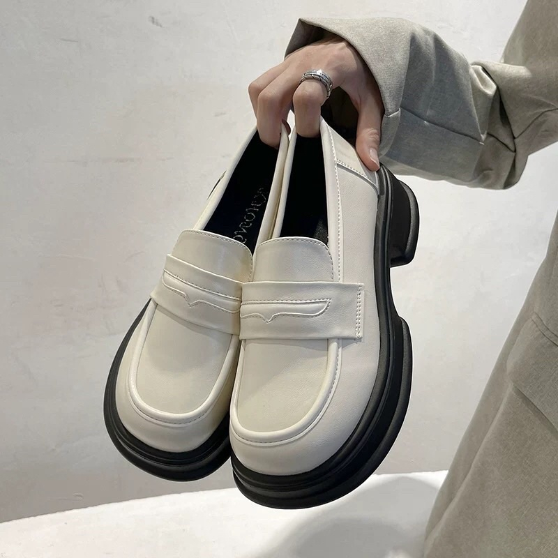 Giày Loafer Nữ Độn Đế Chất Da Mềm - Giày Búp Bê Lolita Phong Cách Hàn Quốc