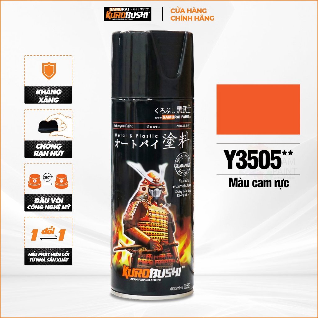 Sơn xịt SAMURAI Kurobushi - MÀU MÀU CAM RỰC Yamaha Y3505 (400ml) chuyên dùng cho xe máy