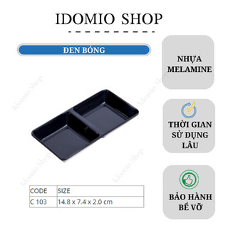 Dĩa Nước Chấm 2 Ngăn Nhựa Melamine Màu Đen Cao Cấp – C103D