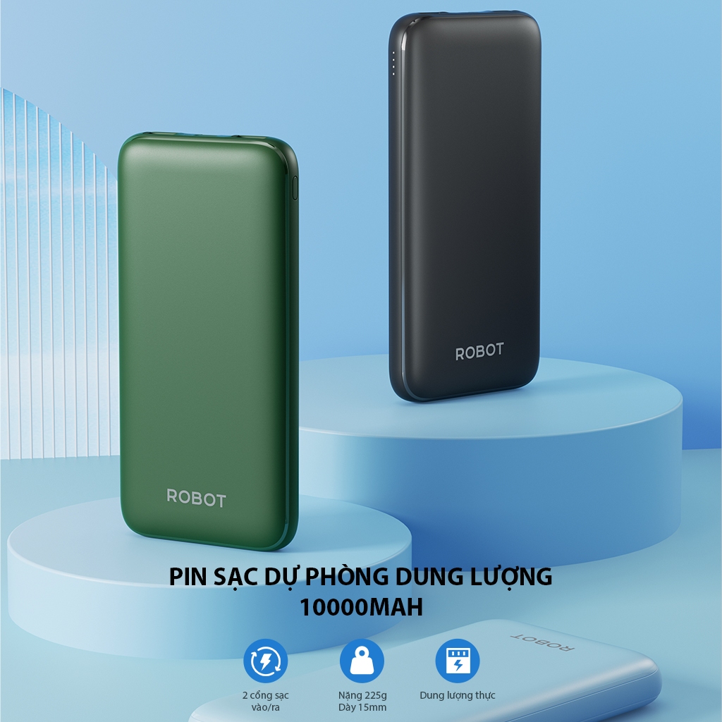 Pin Sạc Dự Phòng 10000mAh Super Mini ROBOT RT10 RT12 Kích Thước Nhỏ Gọn - 2 Cổng Sạc Vào 1 Cổng Sạc Ra