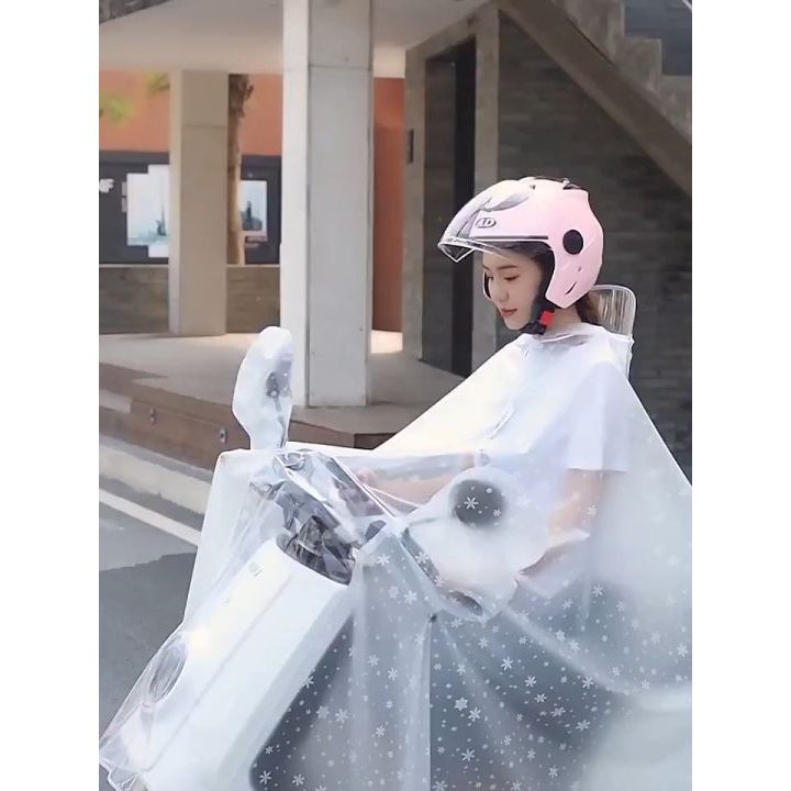 Áo mưa trong suốt có kính che mặt tiện lợi cho mẹ và bé - Áo mưa 2 đầu họa tiết bông tuyết siêu đẹp