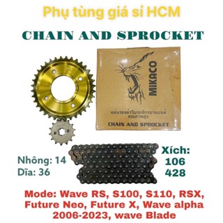 [TRỌN BỘ] Nhông sên dĩa vàng đen Wave RS, S100, S110, RSX, Blade, Wave Alpha 2006-2023, Future X, Neo Giá Sỉ