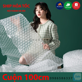 Cuộn 100cm Xốp Nổ Bao bì đóng gói COD màu xanh in hình ngộ nghĩnh, có sẵn băng keo