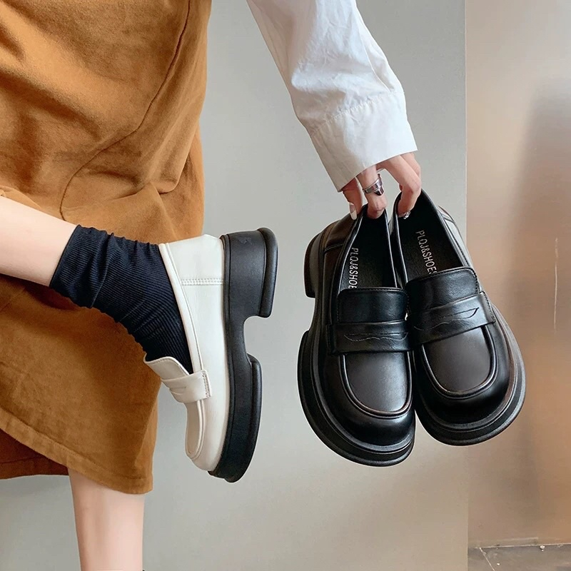 Giày Loafer Nữ Độn Đế Chất Da Mềm - Giày Búp Bê Lolita Phong Cách Hàn Quốc