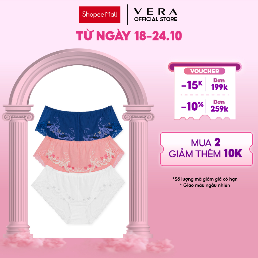 Combo 3 Quần lót Hipster nữ Vera Nylon phối ren V0580 [Giao màu ngẫu nhiên]