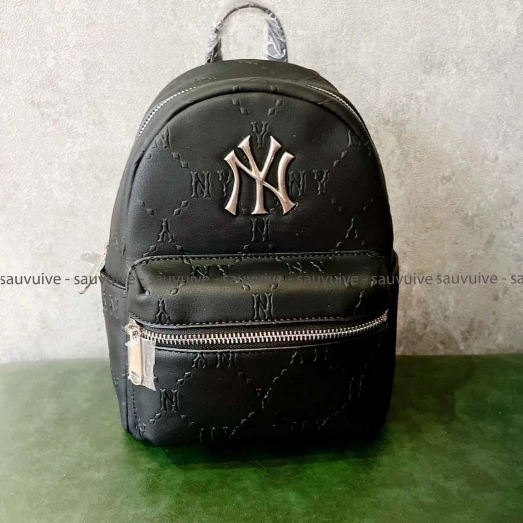 BL48 - Balo MLB Mini Logo Chữ NY Bạc - Màu Đen Và Bò Thời Trang - Sấu Vui Vẻ Oficial
