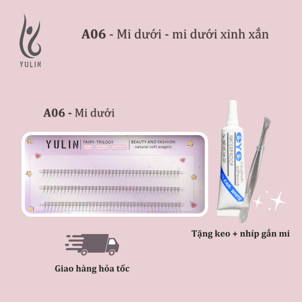 Mi giả tách sợi siêu mảnh và tự nhiên YULIN mã A06 , mi tách sợi tặng kèm keo và kẹp lấy