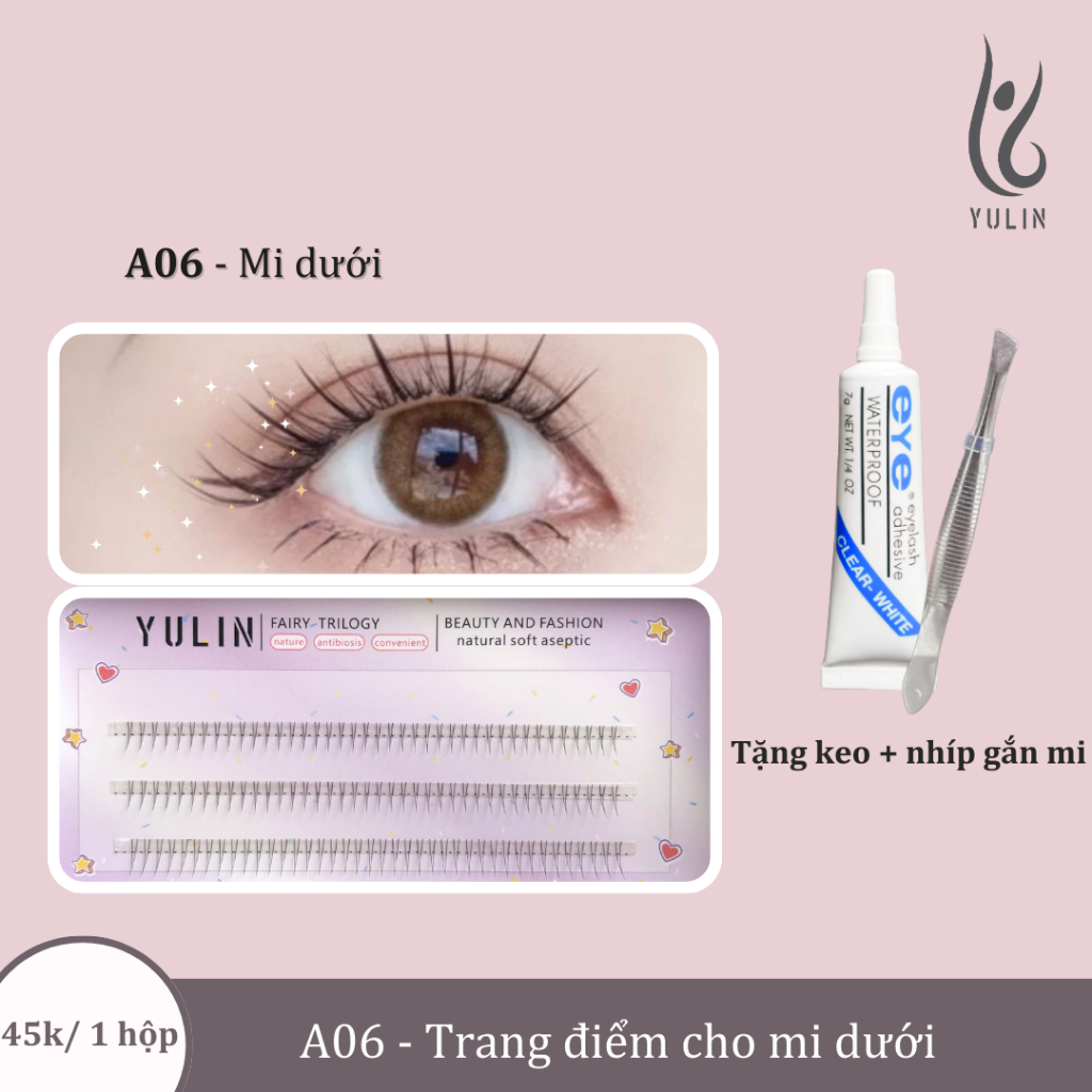 Mi giả tách sợi siêu mảnh và tự nhiên YULIN mã A06 , mi tách sợi tặng kèm keo và kẹp lấy