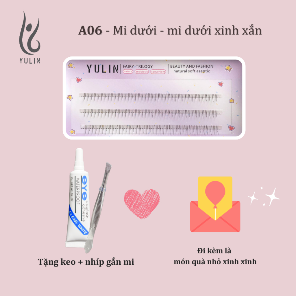 Mi giả tách sợi siêu mảnh và tự nhiên YULIN mã A06 , mi tách sợi tặng kèm keo và kẹp lấy